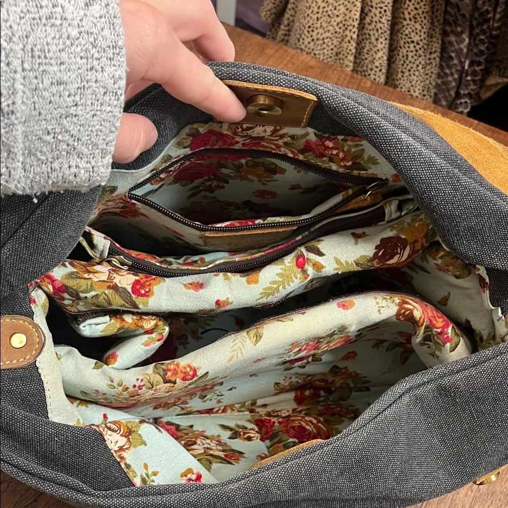 The House of Flynn Tan Leather and Gray Messenger Camera/Diaper Bag